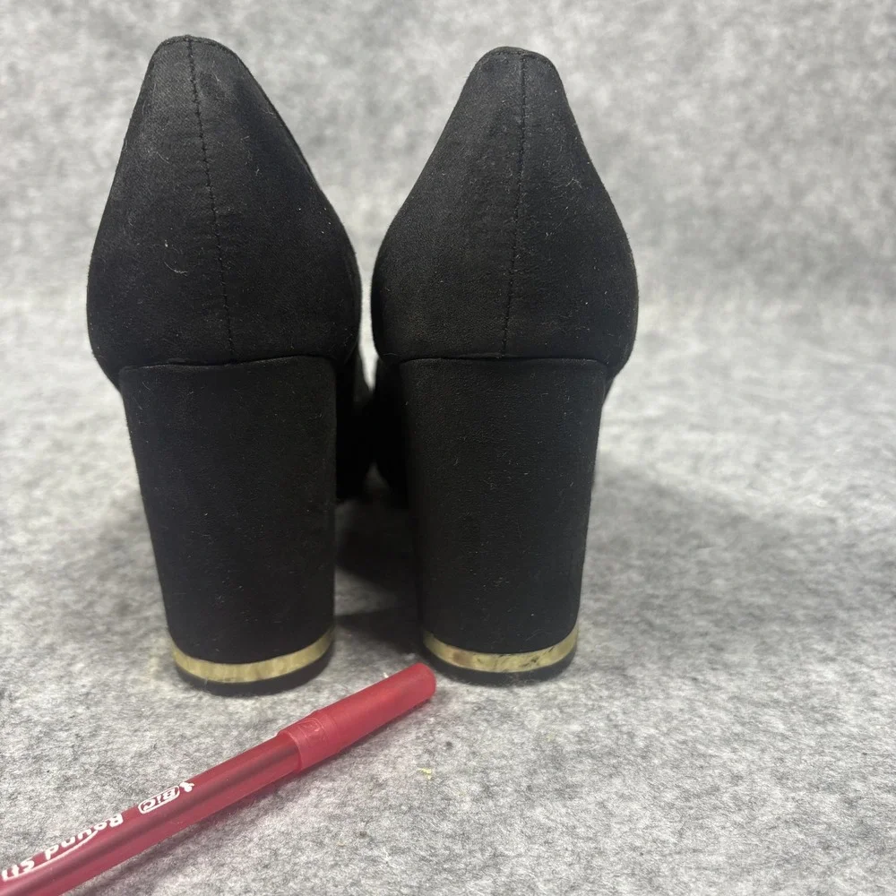 Marc Fisher Gildy Black Pointed Toe Block Heel Pumps Gold Accent MFGILDY5-R 7M
